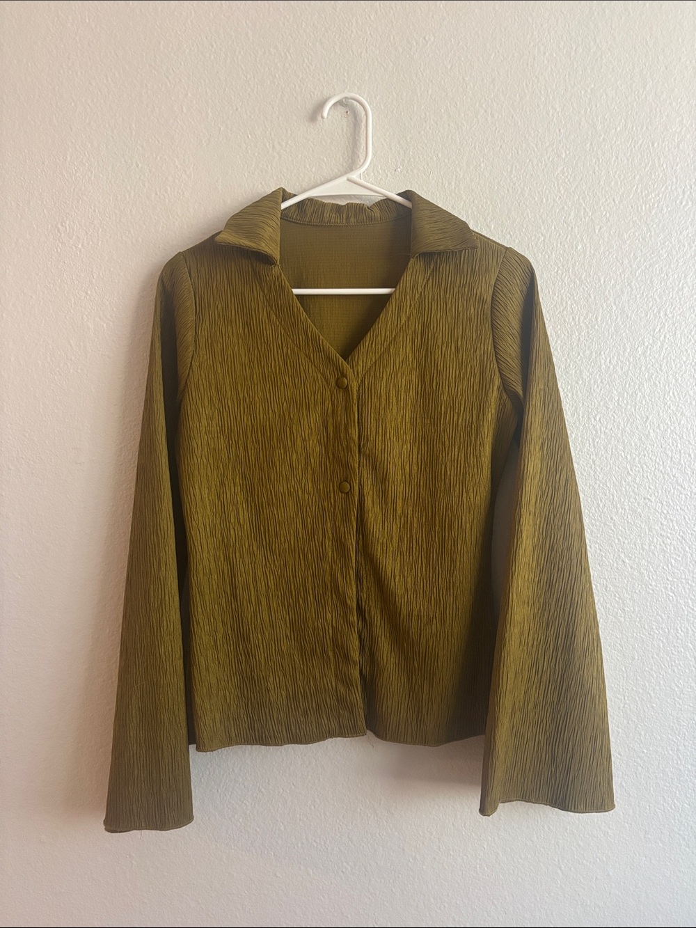 Olive Green Textured Button-Front Top